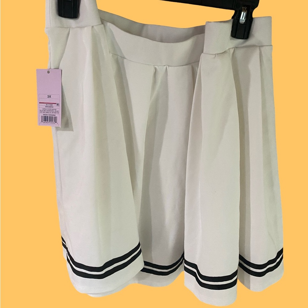 White Pleated Skater Skirt with Black Accents